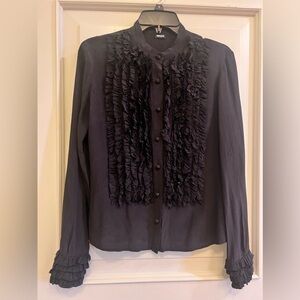Vintage Versace Black Puff Sleeve Ruffled Blouse